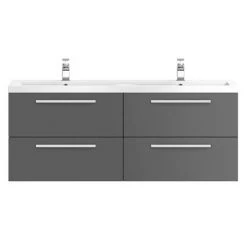 Hudson Reed 1440mm Gloss Grey Quartet Double Basin Vanity Unit 9 Hudson Reed 1440mm Gloss Grey Quartet Double Basin Vanity Unit -Wall Hung Vanity Units Shop QUA002 ndetail1 460