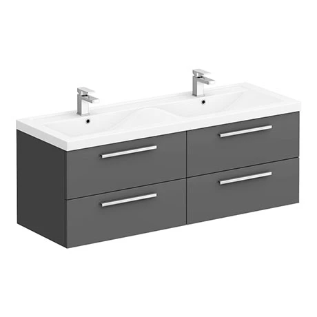 Hudson Reed 1440mm Gloss Grey Quartet Double Basin Vanity Unit 2 Hudson Reed 1440mm Gloss Grey Quartet Double Basin Vanity Unit