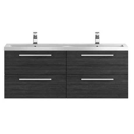 Hudson Reed 1440mm Black Woodgrain Quartet Double Basin Vanity Unit 4 Hudson Reed 1440mm Black Woodgrain Quartet Double Basin Vanity Unit - Image 2