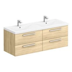 Hudson Reed 1440mm Natural Oak Quartet Double Basin Vanity Unit