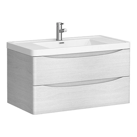 Monza White Ash 900mm Wide Wall Mounted Vanity Unit 3 Monza White Ash 900mm Wide Wall Mounted Vanity Unit