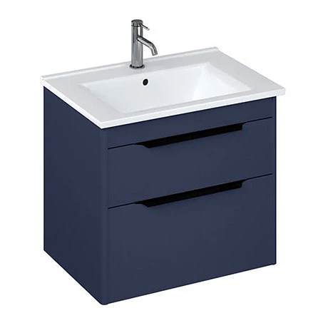 Britton Shoreditch 650mm Wall-Hung Double Drawer Vanity Unit with Black Handles - Matt Blue 3 Britton Shoreditch 650mm Wall-Hung Double Drawer Vanity Unit with Black Handles - Matt Blue