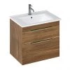 Britton Shoreditch 650mm Wall-Hung Double Drawer Vanity Unit with Brass Handles - Caramel 2 Britton Shoreditch 650mm Wall-Hung Double Drawer Vanity Unit with Brass Handles - Caramel -Wall Hung Vanity Units Shop S65DDCSQBR P