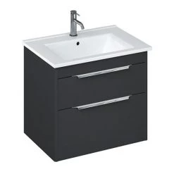 Britton Shoreditch 650mm Wall-Hung Double Drawer Vanity Unit with Chrome Handles - Matt Grey