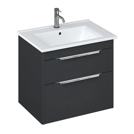 Britton Shoreditch 650mm Wall-Hung Double Drawer Vanity Unit with Chrome Handles - Matt Grey 3 Britton Shoreditch 650mm Wall-Hung Double Drawer Vanity Unit with Chrome Handles - Matt Grey