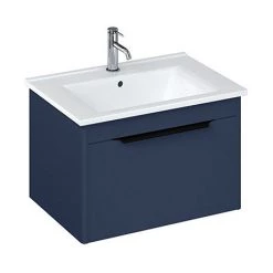 Britton Shoreditch 650mm Wall-Hung Single Drawer Vanity Unit with Black Handle - Matt Blue
