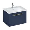 Britton Shoreditch 650mm Wall-Hung Single Drawer Vanity Unit with Brass Handle - Matt Blue -Wall Hung Vanity Units Shop S65SDBSQBR P