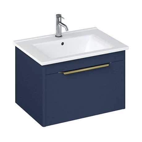 Britton Shoreditch 650mm Wall-Hung Single Drawer Vanity Unit with Brass Handle - Matt Blue 3 Britton Shoreditch 650mm Wall-Hung Single Drawer Vanity Unit with Brass Handle - Matt Blue