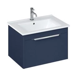 Britton Shoreditch 650mm Wall-Hung Single Drawer Vanity Unit with Chrome Handle - Matt Blue