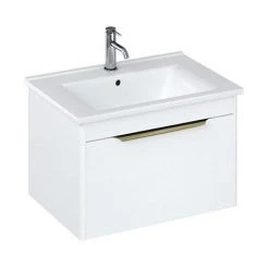 Britton Shoreditch 650mm Wall-Hung Single Drawer Vanity Unit with Brass Handle - Matt White