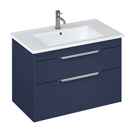 Britton Shoreditch 850mm Wall-Hung Double Drawer Vanity Unit with Chrome Handles - Matt Blue 3 Britton Shoreditch 850mm Wall-Hung Double Drawer Vanity Unit with Chrome Handles - Matt Blue