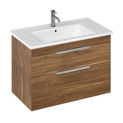 Britton Shoreditch 850mm Wall-Hung Double Drawer Vanity Unit with Chrome Handles - Caramel