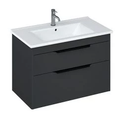 Britton Shoreditch 850mm Wall-Hung Double Drawer Vanity Unit with Black Handles - Matt Grey