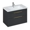 Britton Shoreditch 850mm Wall-Hung Double Drawer Vanity Unit with Brass Handles - Matt Grey -Wall Hung Vanity Units Shop S85DDGSQBR P