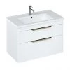Britton Shoreditch 850mm Wall-Hung Double Drawer Vanity Unit with Brass Handles - Matt White -Wall Hung Vanity Units Shop S85DDWSQBR P