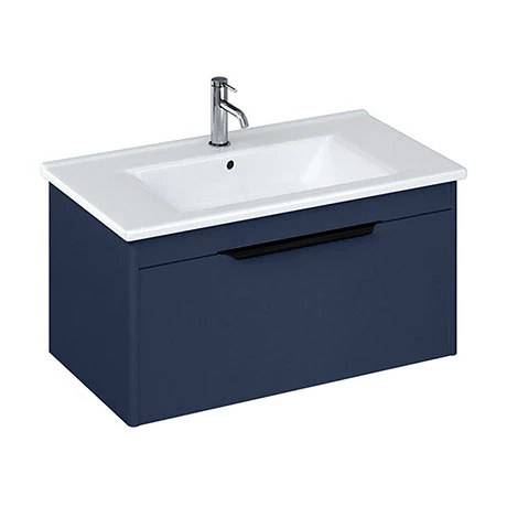 Britton Shoreditch 850mm Wall-Hung Single Drawer Vanity Unit with Black Handle - Matt Blue 3 Britton Shoreditch 850mm Wall-Hung Single Drawer Vanity Unit with Black Handle - Matt Blue