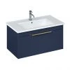Britton Shoreditch 850mm Wall-Hung Single Drawer Vanity Unit with Brass Handle - Matt Blue -Wall Hung Vanity Units Shop S85SDBSQBR P