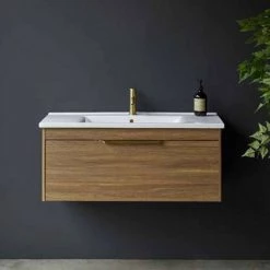 Britton Shoreditch 850mm Wall-Hung Single Drawer Vanity Unit with Brass Handle - Caramel 9 Britton Shoreditch 850mm Wall-Hung Single Drawer Vanity Unit with Brass Handle - Caramel -Wall Hung Vanity Units Shop S85SDCSQBR nd1 460