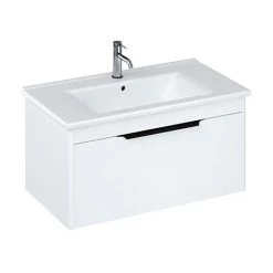 Britton Shoreditch 850mm Wall-Hung Single Drawer Vanity Unit with Black Handle - Matt White