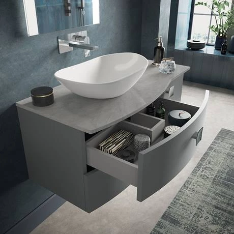 Hudson Reed Sarenna Wall Hung Countertop Vanity Unit - Dove Grey - 1000mm with Grey Marble Top 4 Hudson Reed Sarenna Wall Hung Countertop Vanity Unit - Dove Grey - 1000mm with Grey Marble Top - Image 2