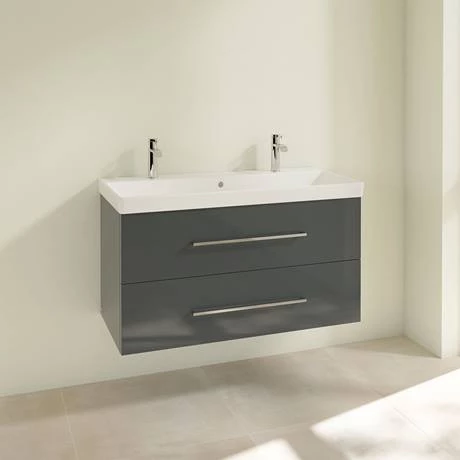 Villeroy and Boch Avento Crystal Grey 1000mm Wall Hung 2-Drawer Double Vanity Unit 4 Villeroy and Boch Avento Crystal Grey 1000mm Wall Hung 2-Drawer Double Vanity Unit - Image 2