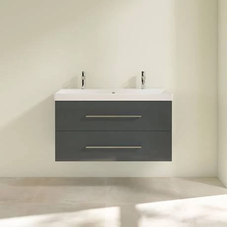 Villeroy and Boch Avento Crystal Grey 1000mm Wall Hung 2-Drawer Double Vanity Unit 5 Villeroy and Boch Avento Crystal Grey 1000mm Wall Hung 2-Drawer Double Vanity Unit - Image 3