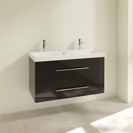 Villeroy and Boch Avento Crystal Black 1000mm Wall Hung 2-Drawer Double Vanity Unit 4 Villeroy and Boch Avento Crystal Black 1000mm Wall Hung 2-Drawer Double Vanity Unit - Image 2