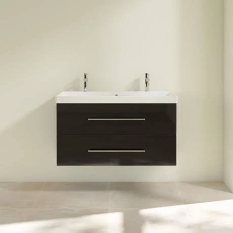 Villeroy and Boch Avento Crystal Black 1000mm Wall Hung 2-Drawer Double Vanity Unit 5 Villeroy and Boch Avento Crystal Black 1000mm Wall Hung 2-Drawer Double Vanity Unit - Image 3