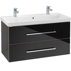 Villeroy and Boch Avento Crystal Black 1000mm Wall Hung 2-Drawer Double Vanity Unit