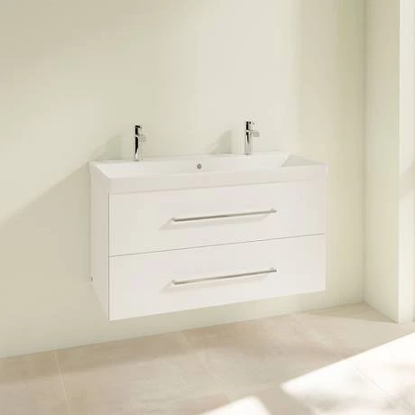 Villeroy and Boch Avento Crystal White 1000mm Wall Hung 2-Drawer Double Vanity Unit 4 Villeroy and Boch Avento Crystal White 1000mm Wall Hung 2-Drawer Double Vanity Unit - Image 2