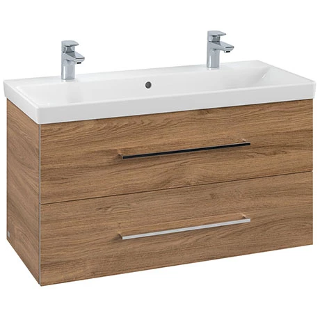 Villeroy and Boch Avento Oak Kansas 1000mm Wall Hung 2-Drawer Double Vanity Unit 3 Villeroy and Boch Avento Oak Kansas 1000mm Wall Hung 2-Drawer Double Vanity Unit
