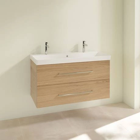 Villeroy and Boch Avento Nordic Oak 1000mm Wall Hung 2-Drawer Double Vanity Unit 4 Villeroy and Boch Avento Nordic Oak 1000mm Wall Hung 2-Drawer Double Vanity Unit - Image 2