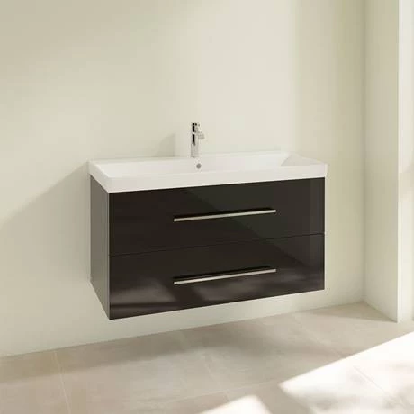 Villeroy and Boch Avento Crystal Black 1000mm Wall Hung 2-Drawer Vanity Unit 4 Villeroy and Boch Avento Crystal Black 1000mm Wall Hung 2-Drawer Vanity Unit - Image 2