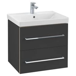 Villeroy and Boch Avento Crystal Black 600mm Wall Hung 2-Drawer Vanity Unit