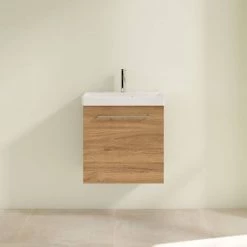 Villeroy and Boch Avento Oak Kansas 550mm Wall Hung 1-Door Vanity Unit -Wall Hung Vanity Units Shop SAVE11RH01 D2 460