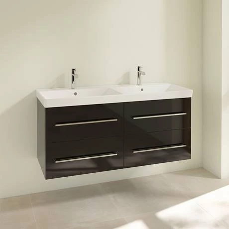Villeroy and Boch Avento Crystal Black 1200mm Wall Hung 4-Drawer Double Vanity Unit 4 Villeroy and Boch Avento Crystal Black 1200mm Wall Hung 4-Drawer Double Vanity Unit - Image 2