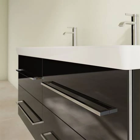 Villeroy and Boch Avento Crystal Black 1200mm Wall Hung 4-Drawer Double Vanity Unit 7 Villeroy and Boch Avento Crystal Black 1200mm Wall Hung 4-Drawer Double Vanity Unit - Image 5