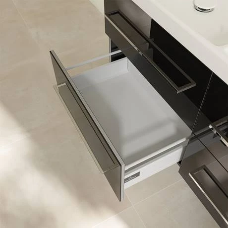 Villeroy and Boch Avento Crystal Black 1200mm Wall Hung 4-Drawer Double Vanity Unit 8 Villeroy and Boch Avento Crystal Black 1200mm Wall Hung 4-Drawer Double Vanity Unit - Image 6