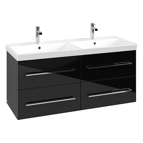 Villeroy and Boch Avento Crystal Black 1200mm Wall Hung 4-Drawer Double Vanity Unit 3 Villeroy and Boch Avento Crystal Black 1200mm Wall Hung 4-Drawer Double Vanity Unit