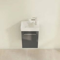 Villeroy and Boch Avento Crystal Grey 360mm Wall Hung Vanity Unit with Left Bowl Basin -Wall Hung Vanity Units Shop SAVE31B101 D3 460