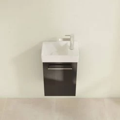 Villeroy and Boch Avento Crystal Black 360mm Wall Hung Vanity Unit with Left Bowl Basin -Wall Hung Vanity Units Shop SAVE31B301 D3 460