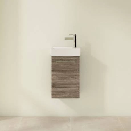Villeroy and Boch Avento Stone Oak 360mm Wall Hung Vanity Unit with Left Bowl Basin 4 Villeroy and Boch Avento Stone Oak 360mm Wall Hung Vanity Unit with Left Bowl Basin - Image 2