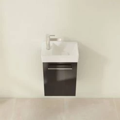 Villeroy and Boch Avento Crystal Black 360mm Wall Hung Vanity Unit with Right Bowl Basin -Wall Hung Vanity Units Shop SAVE32B301 D3 460