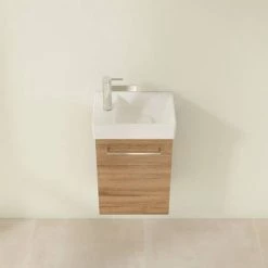 Villeroy and Boch Avento Oak Kansas 360mm Wall Hung Vanity Unit with Right Bowl Basin -Wall Hung Vanity Units Shop SAVE32RH01 D3 460