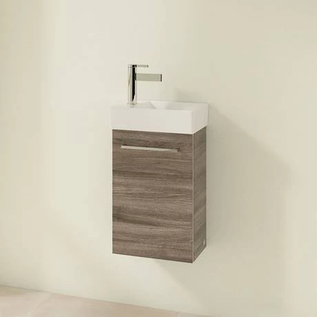 Villeroy and Boch Avento Stone Oak 360mm Wall Hung Vanity Unit with Right Bowl Basin 4 Villeroy and Boch Avento Stone Oak 360mm Wall Hung Vanity Unit with Right Bowl Basin - Image 2