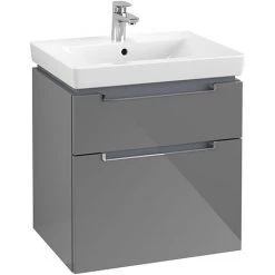 Villeroy and Boch Subway 2.0 Glossy Grey 600mm Wall Hung 2-Drawer Vanity Unit