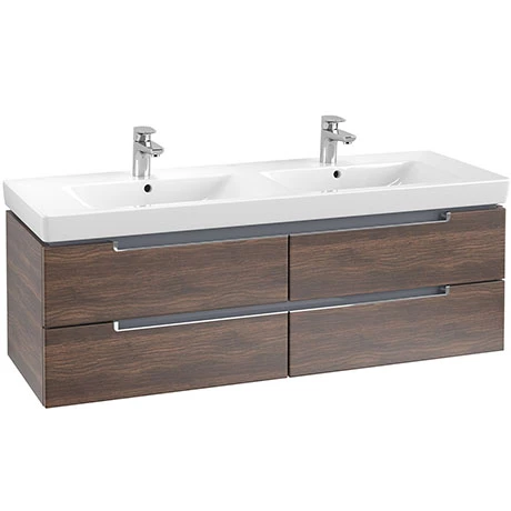 Villeroy and Boch Subway 2.0 Arizona Oak 1300mm Wall Hung Double Basin Vanity Unit 3 Villeroy and Boch Subway 2.0 Arizona Oak 1300mm Wall Hung Double Basin Vanity Unit