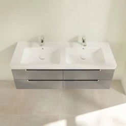 Villeroy and Boch Subway 2.0 Glossy Grey 1300mm Wall Hung Double Basin Vanity Unit -Wall Hung Vanity Units Shop SBDB13GG D3 460