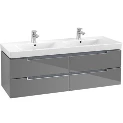 Villeroy and Boch Subway 2.0 Glossy Grey 1300mm Wall Hung Double Basin Vanity Unit