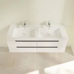 Villeroy and Boch Subway 2.0 Glossy White 1300mm Wall Hung Double Basin Vanity Unit -Wall Hung Vanity Units Shop SBDB13GW D3 460